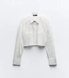 クロップド丈ストライプ柄シャツ