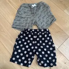 テキストと水玉模様の半ズボン2枚セット