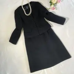 【極美品】KEITH ツイード ノーカラージャケット Aライン スカート 濃紺