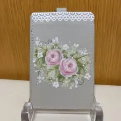 バラの手描きデザイン パスケース　定期入れ　ハンドメイド　バラ好き