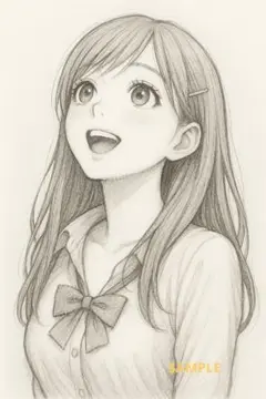 美人画 鉛筆デッサン風 希望 微笑む女性No.61