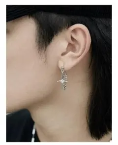 チェーン 十字架 韓国 シルバー 片耳 ピアス おしゃれ かっこいい メンズ