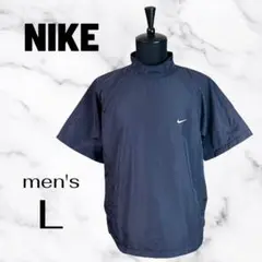 訳あり美品✨【NIKE】半袖ピステ　通気性　ハイネック　シャカシャカ　ネイビーL