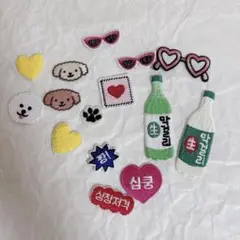 韓国　ワッペン　犬　酒　マッコリ　ハート　ハングル　ハート　サングラスセット