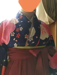二尺袖 着物 花柄 109cm　袴丈　卒業式　髪飾りおまけ