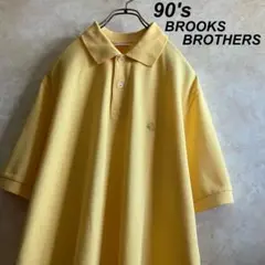 美品 古着 90's ブルックスブラザーズ 刺繍ロゴポロシャツ 黄色 XL