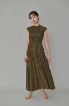 L'Or ロル Shirring Gather Dress カーキ かじまり