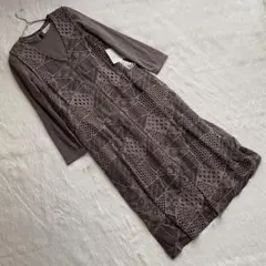 ♡フランセーズ ♡ L レースロングベスト付き メッシュ ワンピース ブラウン