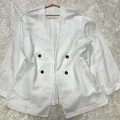 【美品/ リネン混/L】アイシービーノーカラーダブルブレストジャケットホワイト6