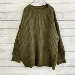 古着✨【F】トップス ニット セーター オーバーサイズ ゆったり モスグリーン