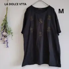 LA DOLCE VTTA 【M】 ロゴ刺繍 半袖Ꭲシャツ サイドスリット 黒