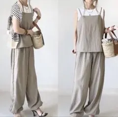 ベージュ セットアップ トップス ワイドパンツ 楽チン　かわいい