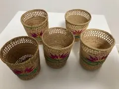 【レトロ品】【新品未使用】イ草コップホルダー 5個セット