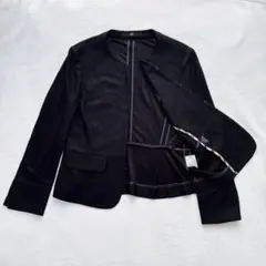 DAKS ダックス　ストレッチ　ジャケット　ノーカラー　ブラック　チェック　38