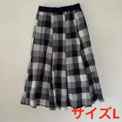kuu: フレアスカート チェック柄　ネイビー　Ｌサイズ