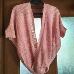 〘美品〙ピンク 半袖サマーカーディガン　麻　綿　 M
