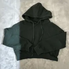 CLANE ショート丈スウェットパーカー フード付き グリーン 緑