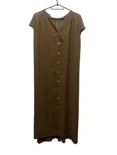 ノースリーブシャツワンピース ブラウン バッグプリーツ L 美品