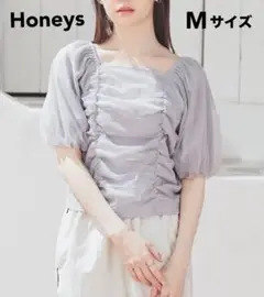 【処分価格‼️】美品✨Honeys ハニーズ パフスリーブチュールかぶせトップス