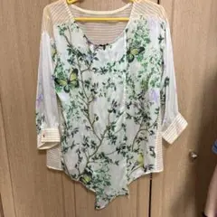 jena 蝶と花のプリント 五分袖トップス F