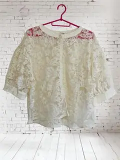 【美品】アベイル　アイボリー L 花刺繍 レース　半袖　結婚式　レディース