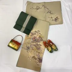 【1150】着物 訪問着・付下 袷 正絹 単品販売♪ 抹茶色