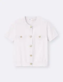 ⭐︎新品未使用⭐︎GU メタルボタンカーディガン【半袖】Q オフホワイト M