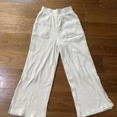 GU リブ編み ワイドパンツ S クリーム色