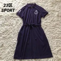 23区SPORT【M〜L】半袖ゴルフワンピース ウエストリボン　ロゴプリント紫
