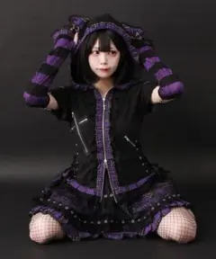 チェックフリルクモレースパンクショート トップス+スカート セットアップMサイズ