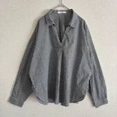 ショコラフィーネローブ ギンガムチェック スキッパーシャツ ブラウス ゆるだぼ