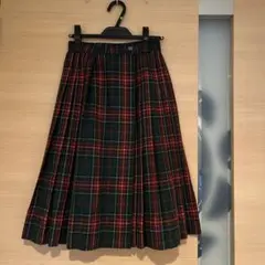 グリーン系チェック プリーツロングスカート
