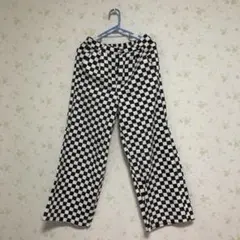 ブロックチェック　白　黒　パンツ