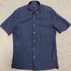 セオリー　リネン100%半衿シャツ　紺　S