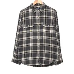 90s POLO ラルフローレン　ビンテージ長袖チェックフランネルシャツ　グレー