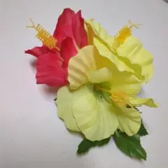 ハイビスカス ヘアアクセサリー 赤 黄色