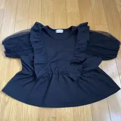黒のフリル付きシースルー袖トップス 140
