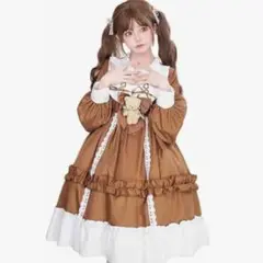 NOMSOCR ブラウン ロリータドレス フリル付き テディベア付き