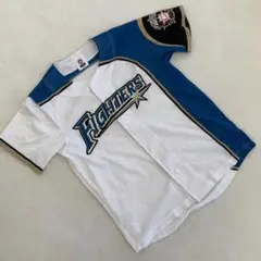 北海道日本ハムファイターズ 白 青 野球シャツ 半袖 Sサイズ スポンサー 大引