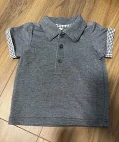 グレー ポロシャツ 90cm チェック袖
