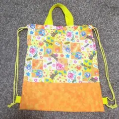 【ハンドメイド】平成女児風 カラフルなキャラクター ナップザック