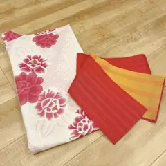 赤い花柄 浴衣・帯セット