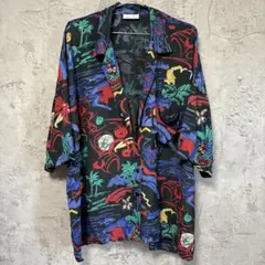 90s ベネトン イタリア製 開襟シャツ アート総柄シャツ サイケデリック 古着