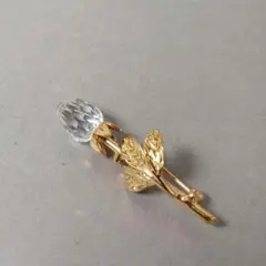 【美品】SWAROVSKI スワロフスキー ブローチ バラ クリスタル ゴールド