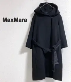 ★ダブルフェイス★ マックスマーラ ロングコート ベルト フード 黒 ウール