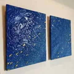海　波　絵画　テクスチャーアート　現代アート　ニュアンス　アートパネル　青　金
