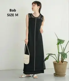 メッシュ　ノースリーブ　ロングワンピース