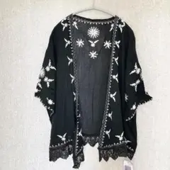 美品✦fifth ボヘミアン刺繍カーディガン M 黒ブラック ボタンレス