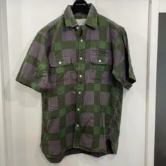 GENERAL RESEARCH 半袖チェックネルシャツ 緑紫　L