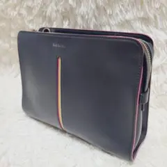 ポールスミス　クラッチバッグ　マルチストライプ　オールレザー　2way
